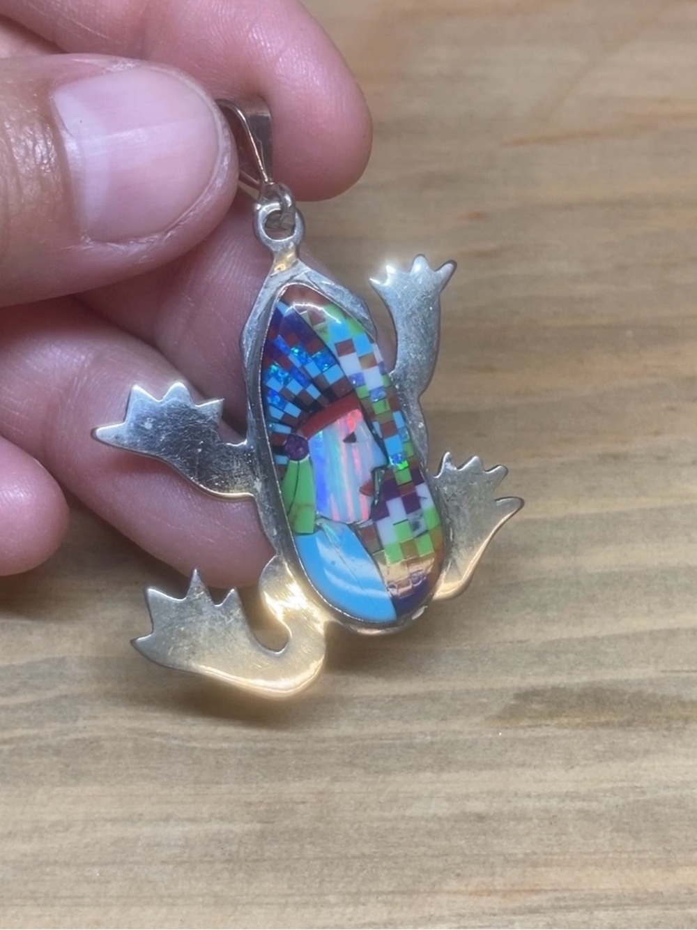 Zuni Pendant Jewelry Frog Native American Ethnic Sterling Silver Opal Necklace